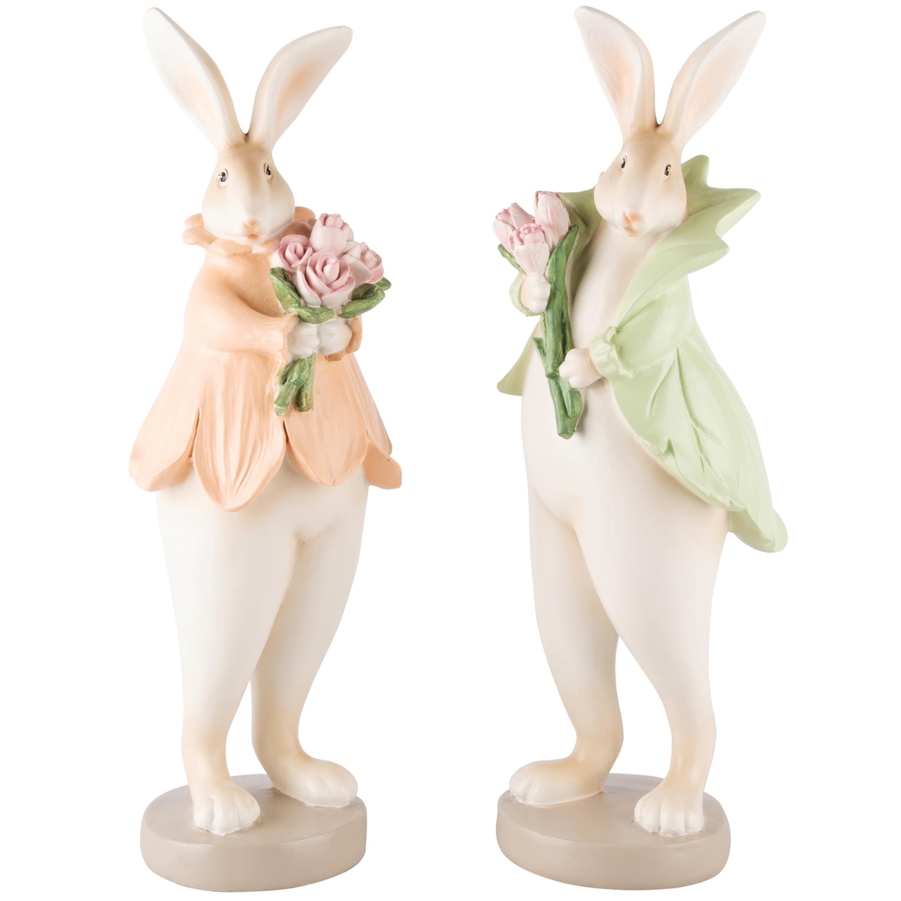 Dekoratief | Bunny m/bloemen, mint/peach, resina, 10x10x30cm, set van 2 stuks | A240307