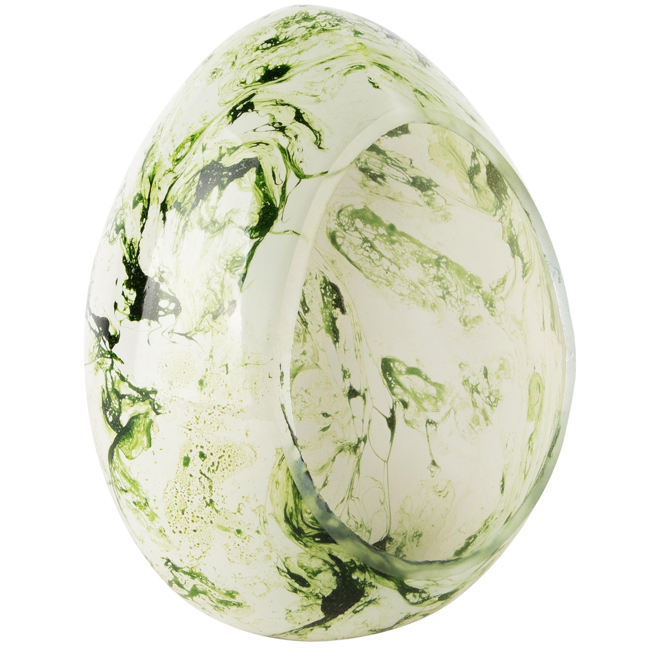Dekoratief | Open ei 'Green Marbled', glas, 12x12x15cm | A240446