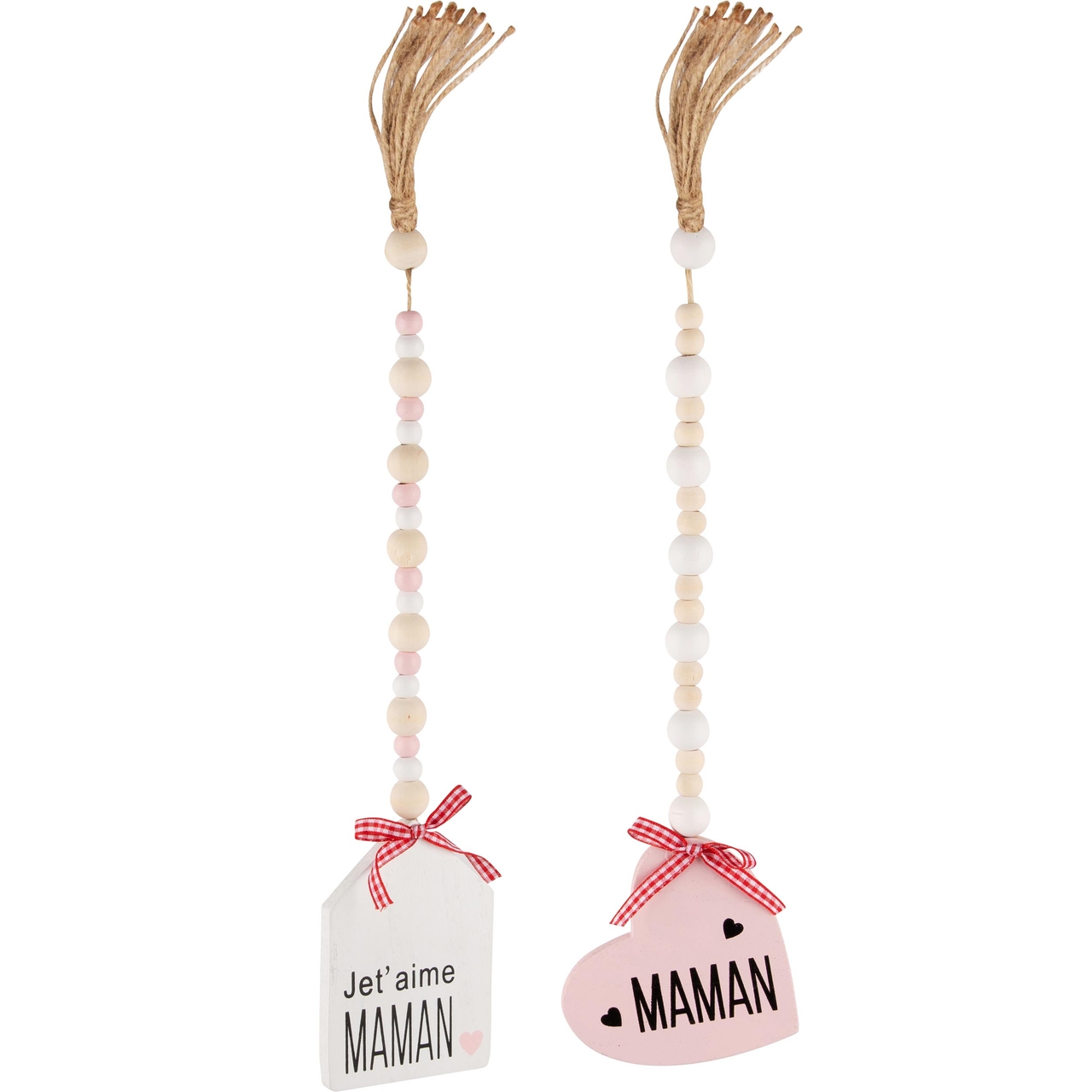 Dekoratief | Hanger 'Maman/Je t'aime Maman', hout, 8x8x30cm, set van 2 stuks | A240514