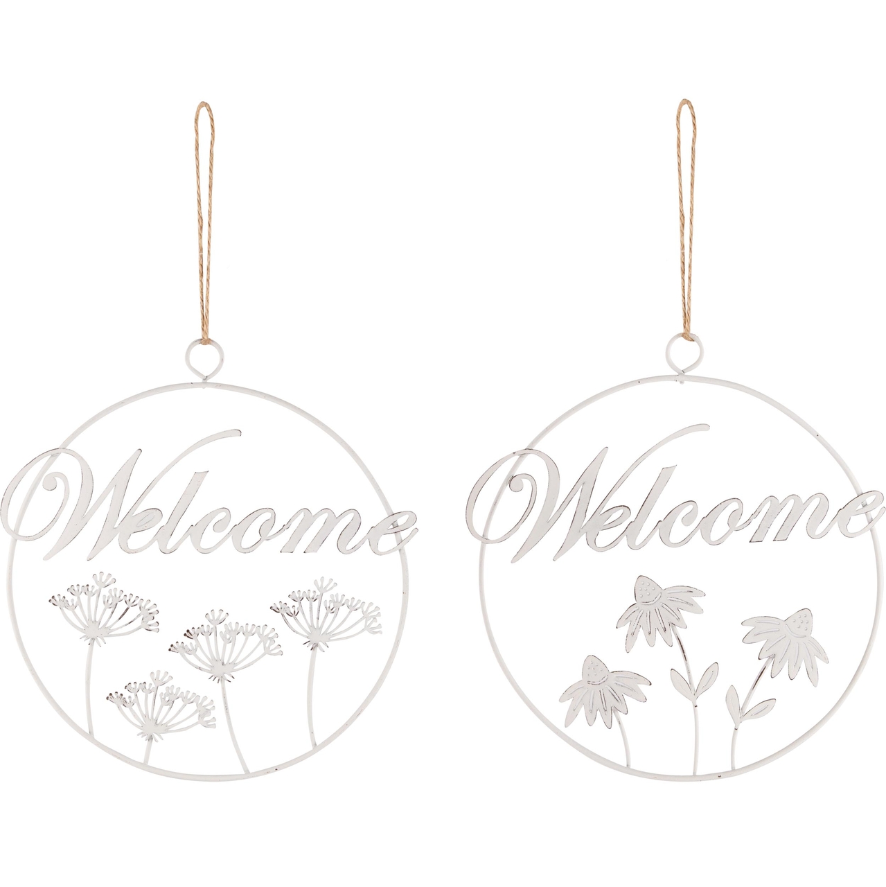 Dekoratief | Hanger ring 'Welcome', wit, metaal, 18x18cm, set van 2 stuks | A240548