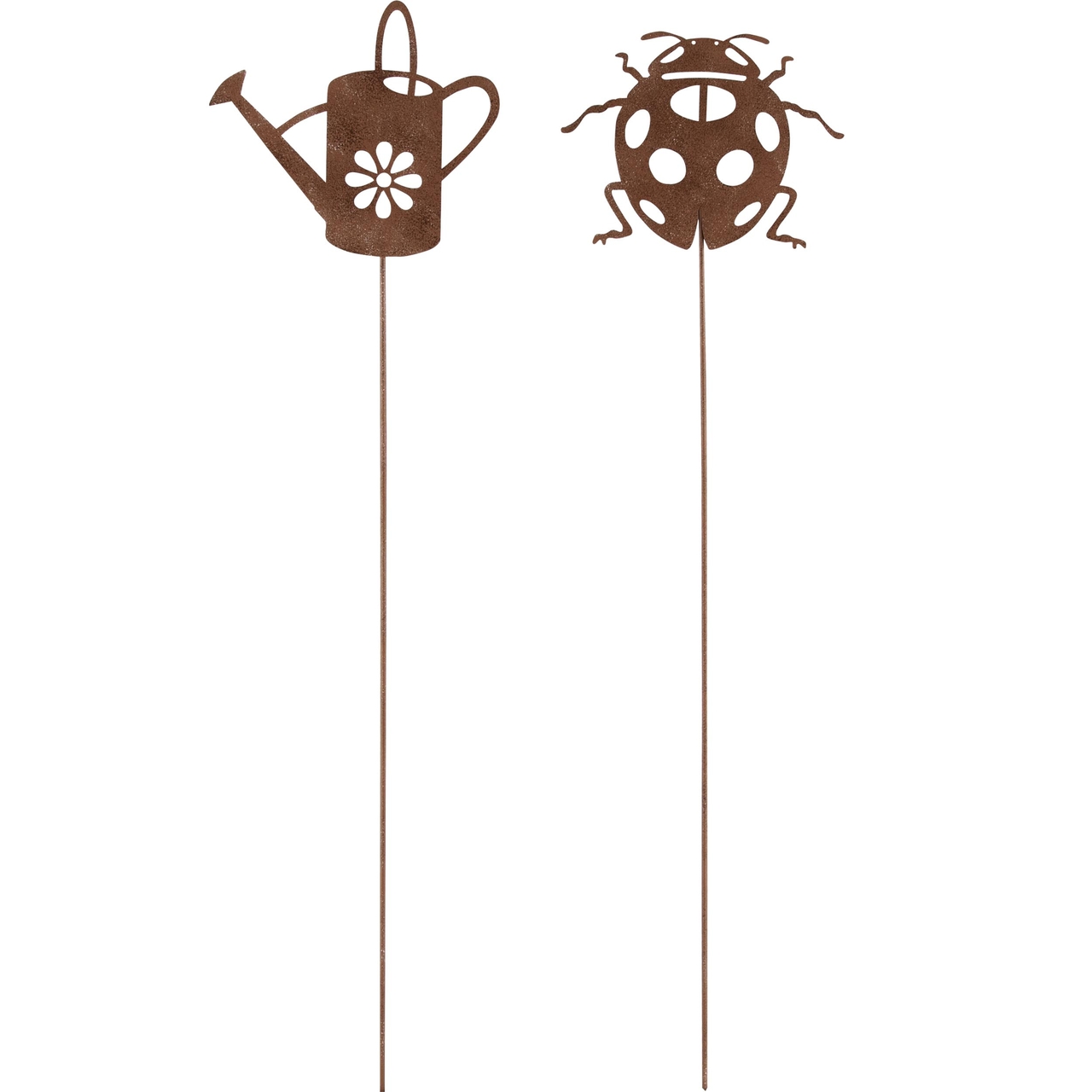 Dekoratief | Stick m/gieter/lieveheersbeestje, metaal, roest, 45x11cm, set van 2 stuks | A240549