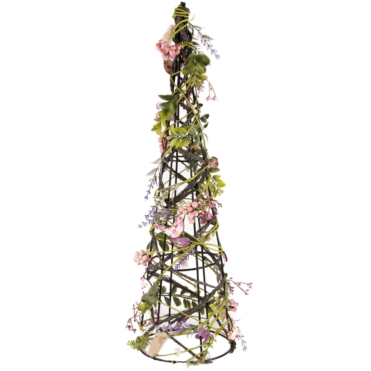 Dekoratief | Kegel vormboompje m/vogels/eieren, groen/roze, PVC, 50cm | A240562