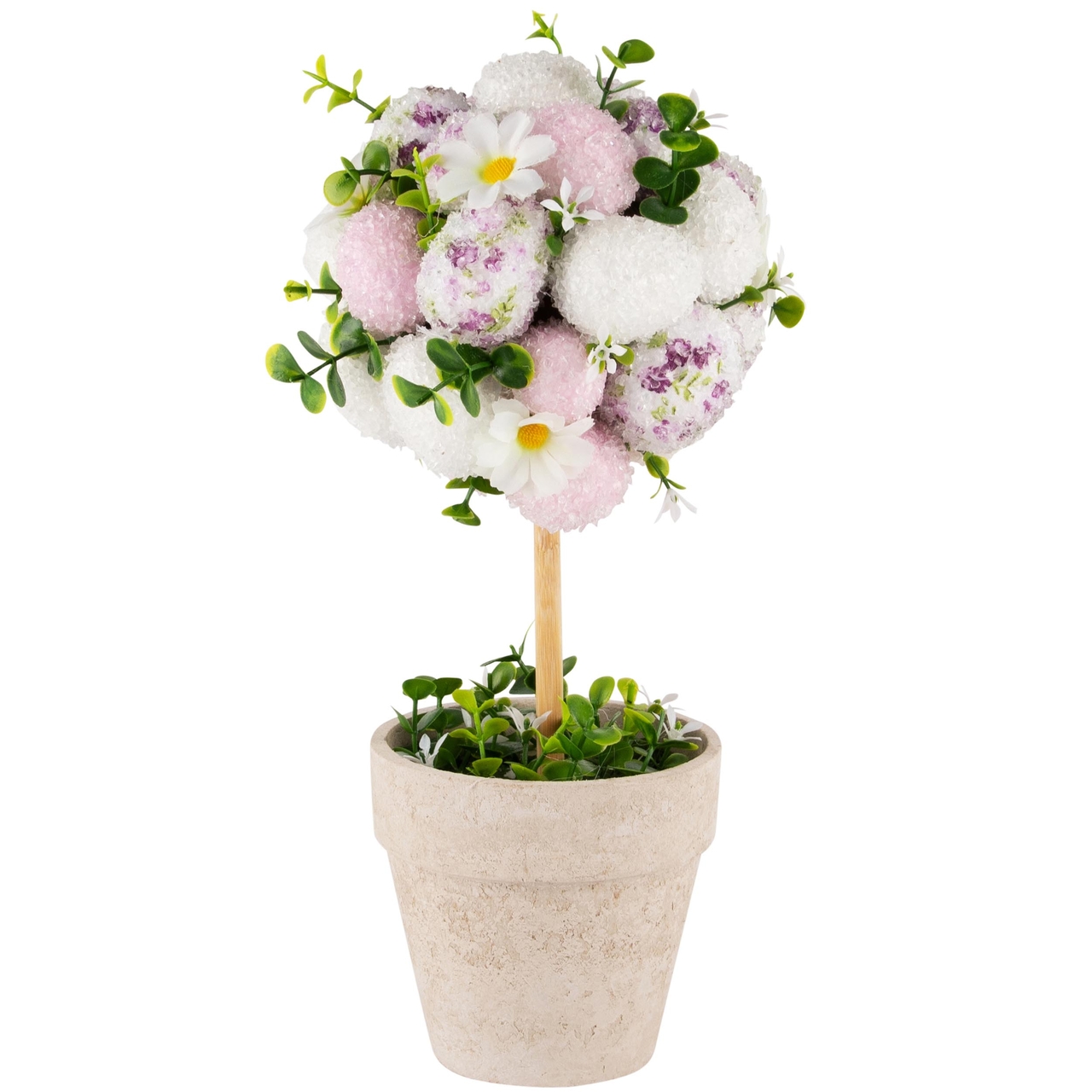 Dekoratief | Paasboompje in bloempot, groen/wit/roze, PVC, 13x13x30cm | A240570