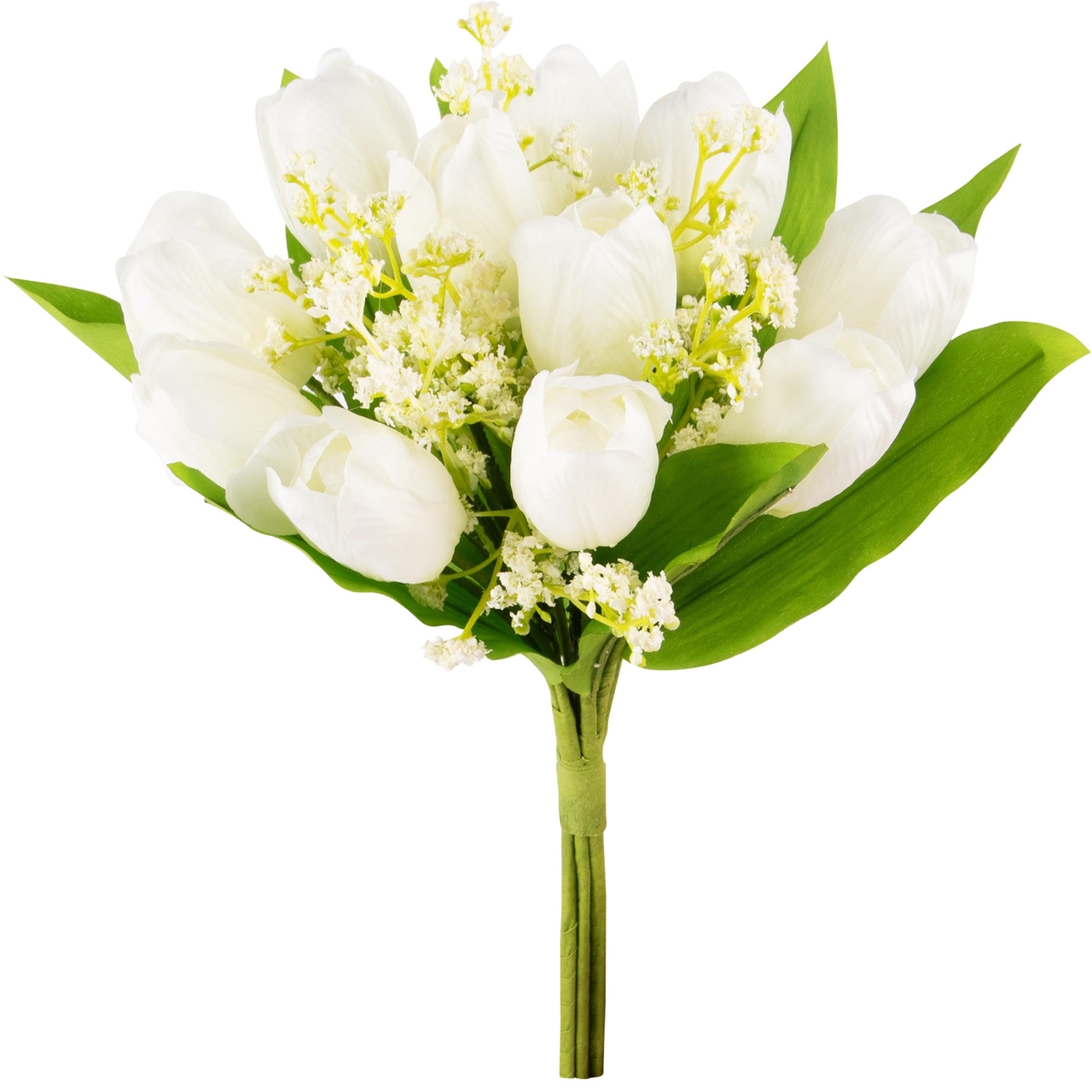 Dekoratief | Deco boeketje tulpen, wit/groen, PVC, 18x18x25cm | A240577