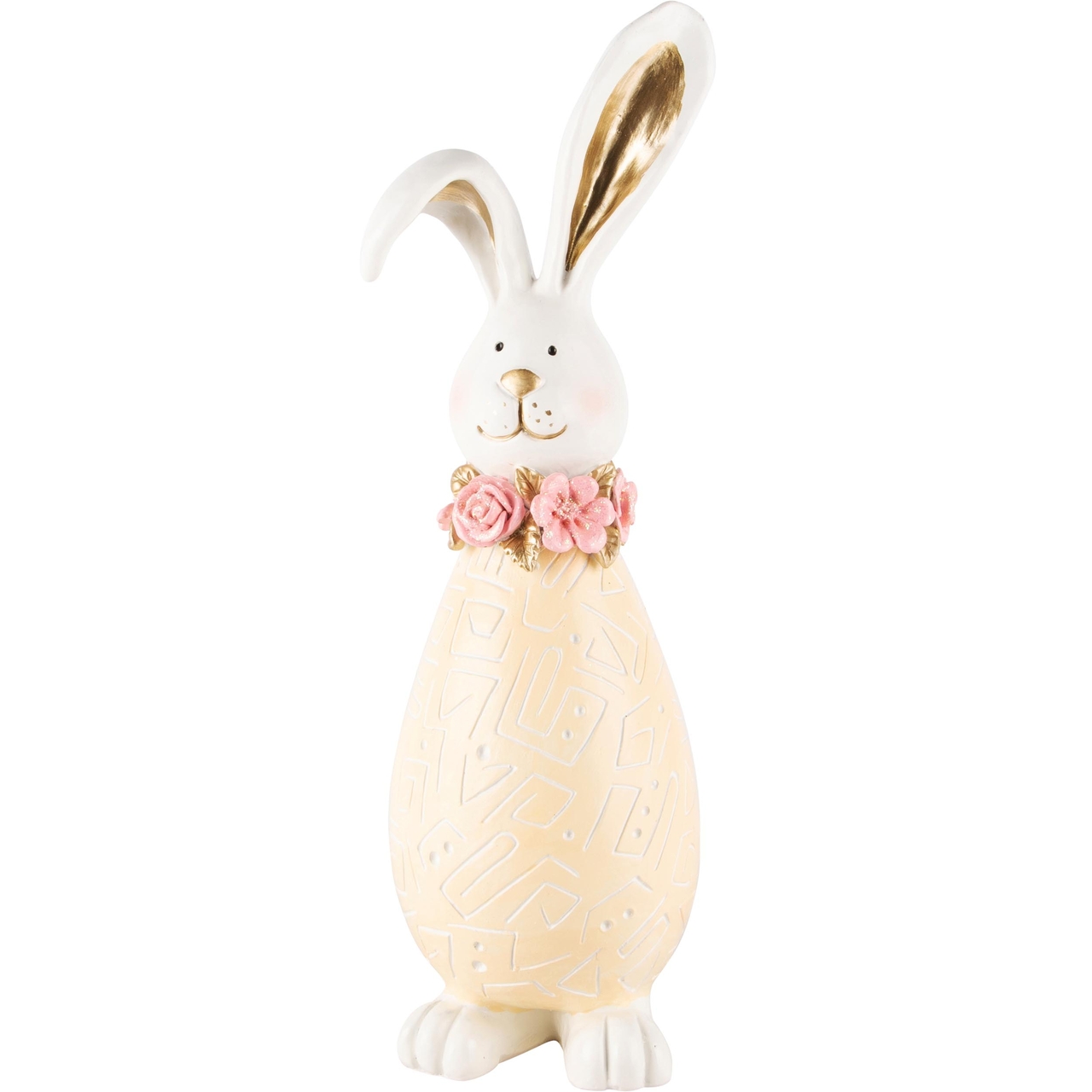 Dekoratief | Bunny m/bloemenkraag, geel/roze, resina, 11x11x32cm | A240723