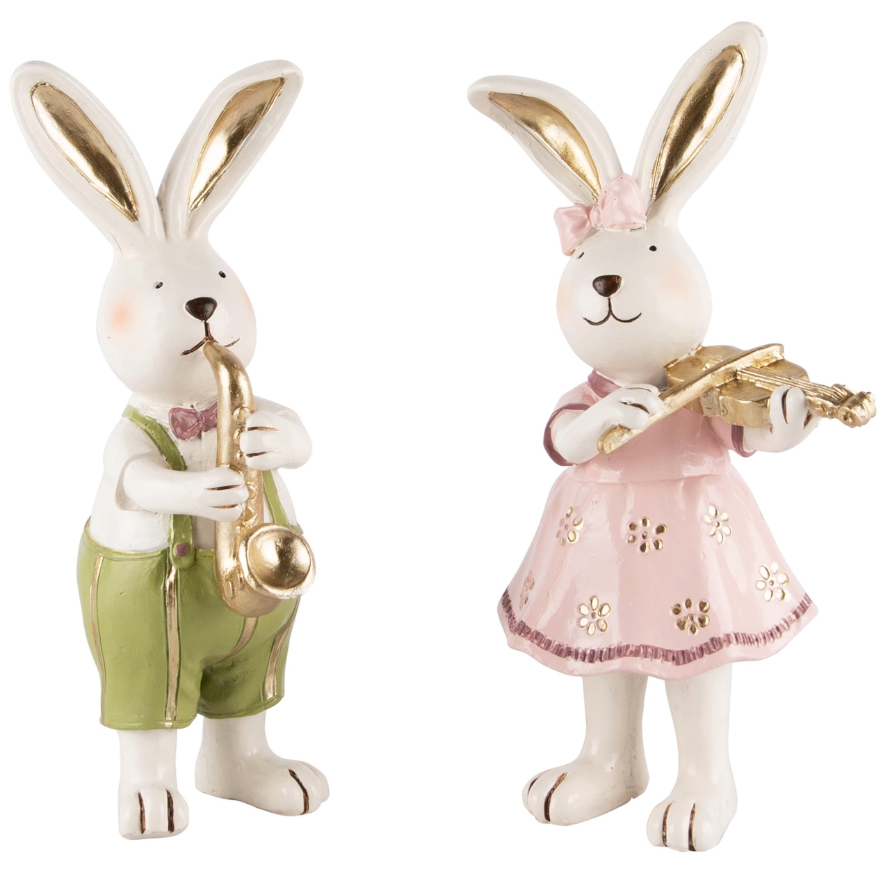 Dekoratief | Bunny staand m/instrument, resina, 11x7x17cm, set van 2 stuks | A240742