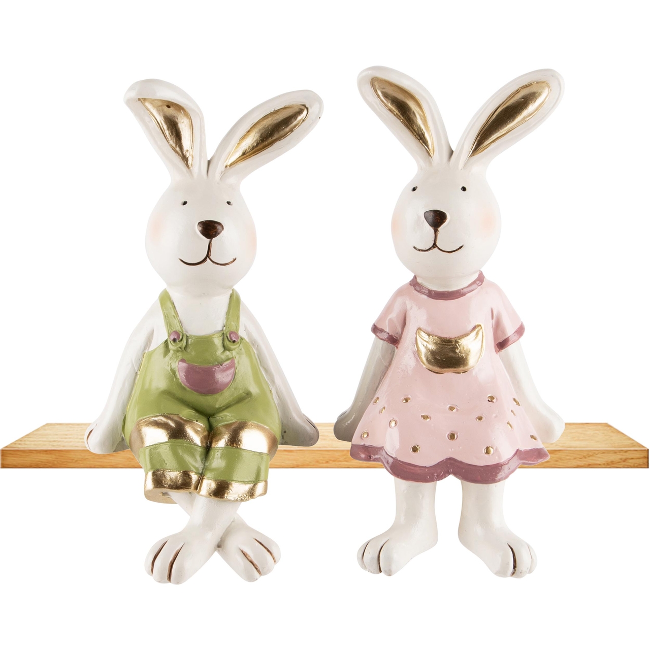 Dekoratief | Bunny m/hangbeentjes, groen/roze, resina, 7x7x15cm, set van 2 stuks | A240743
