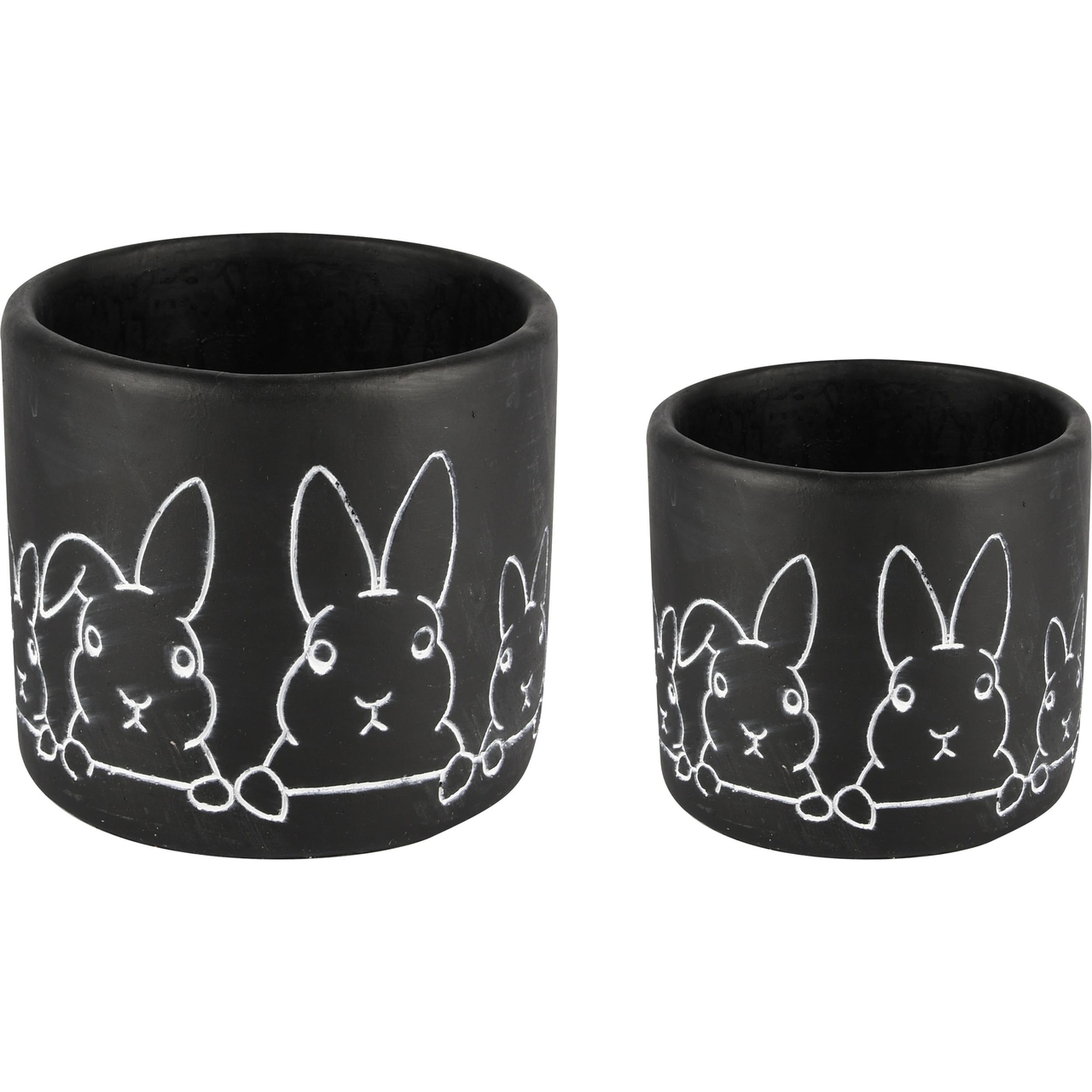 Dekoratief | Set 2 bloempotten m/bunny's, zwart, cement, 18x18x16cm | A240797