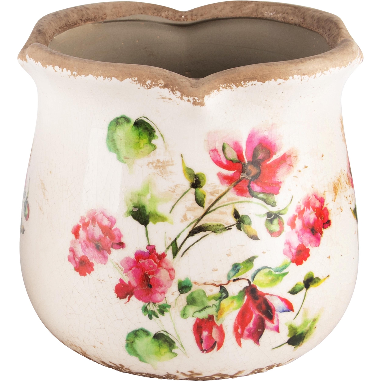 Dekoratief | Bloempot 'Fuchsia Flowers', keramiek, 16x16x15cm | A240802