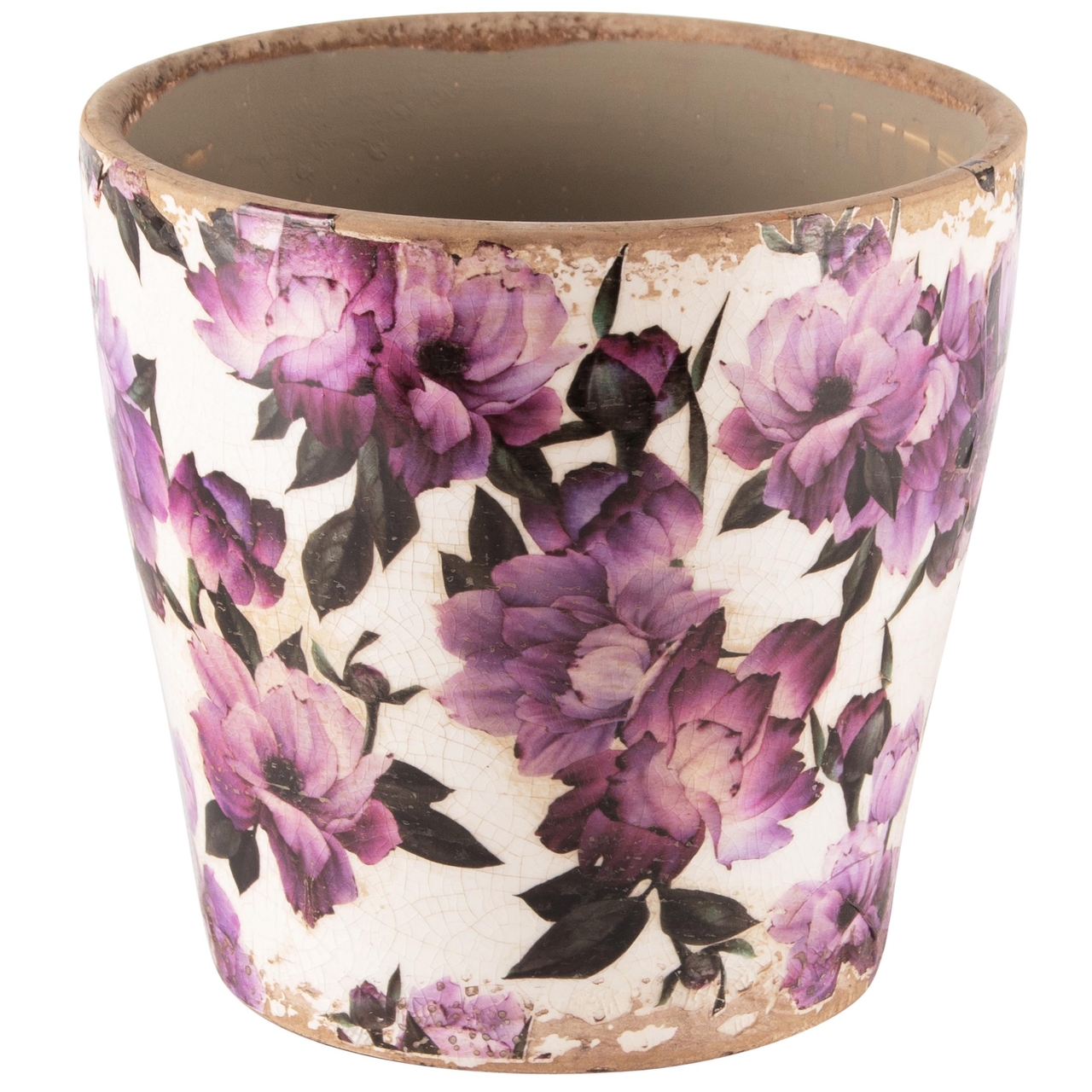 Dekoratief | Bloempot 'Purple Flowers', keramiek, 14x14x14cm | A240806