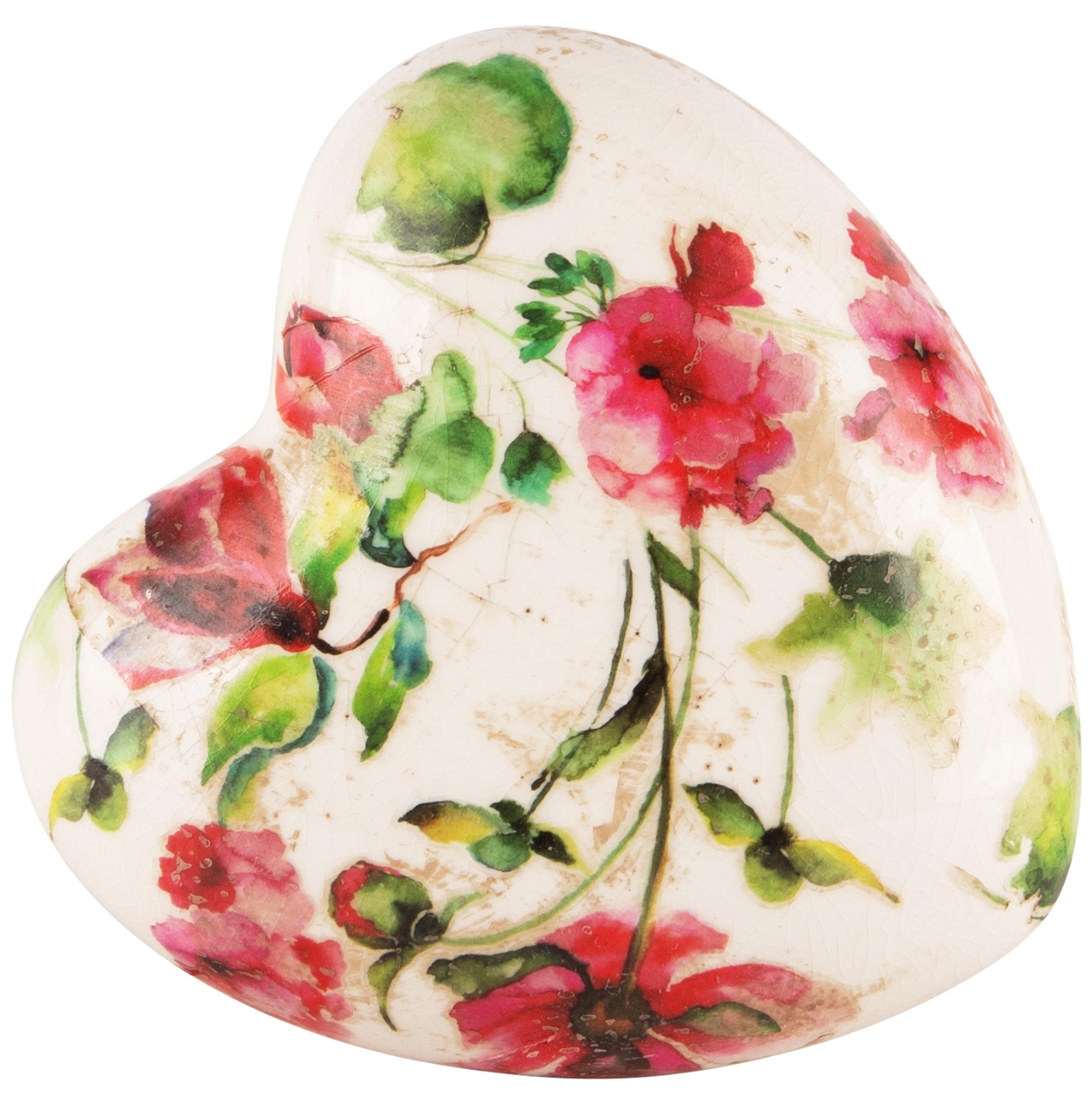 Dekoratief | Deco hart 'Fuchsia Flowers', keramiek, 12x12x5cm | A240818