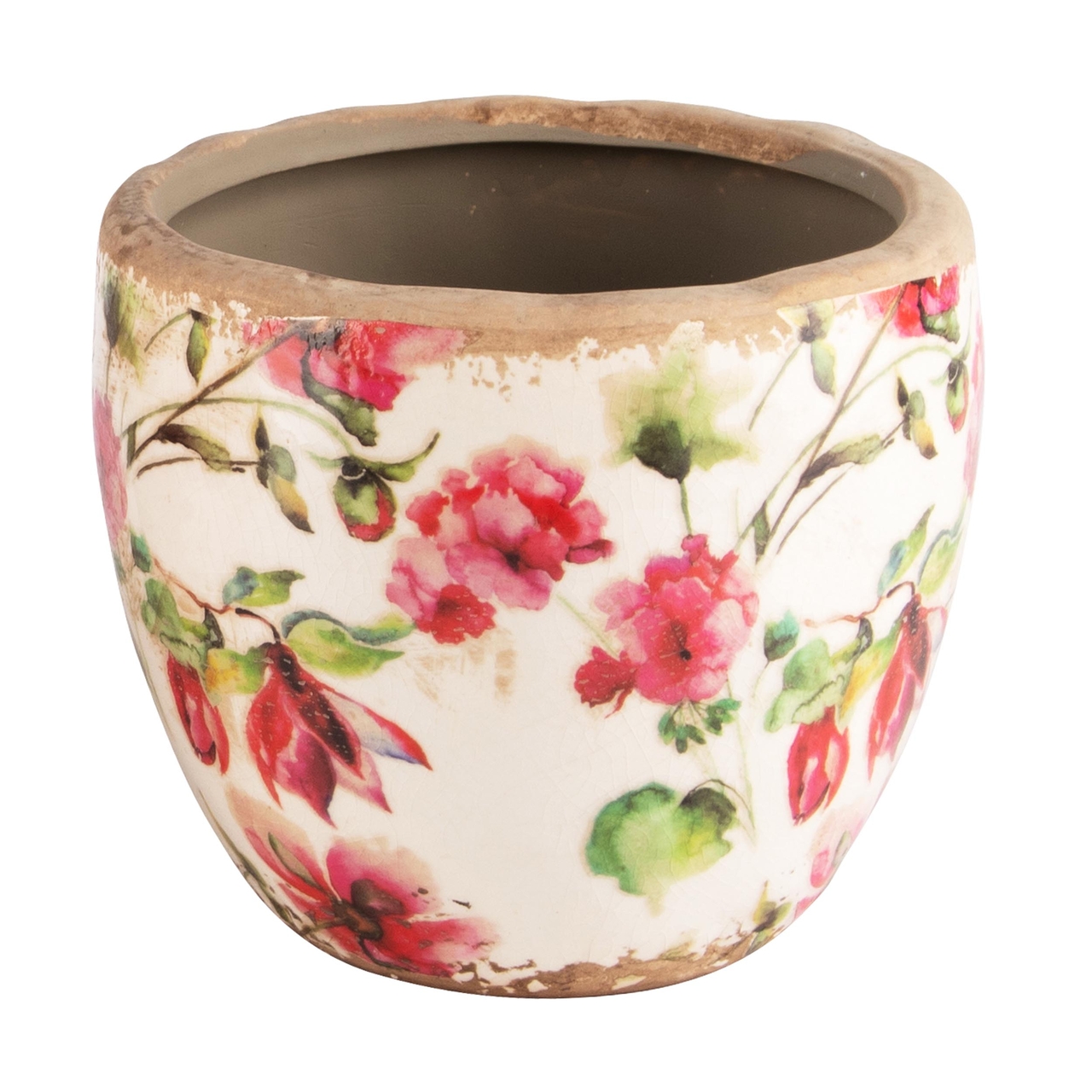 Dekoratief | Bloempot 'Fuchsia Flowers', keramiek, 13x13x11cm | A240827