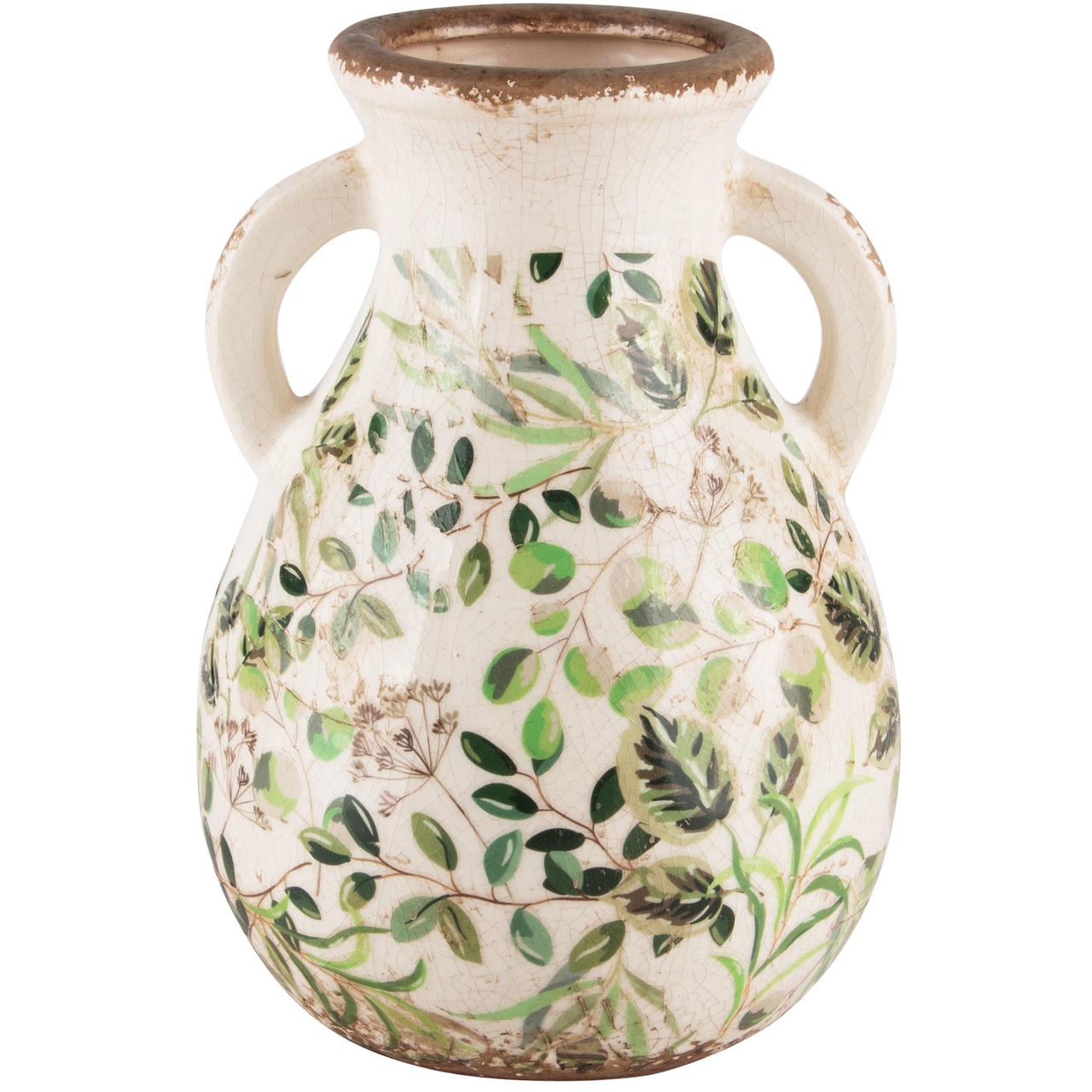 Dekoratief | Kruik m/oren 'Olive Leaves', keramiek, 15x15x22cm | A240846