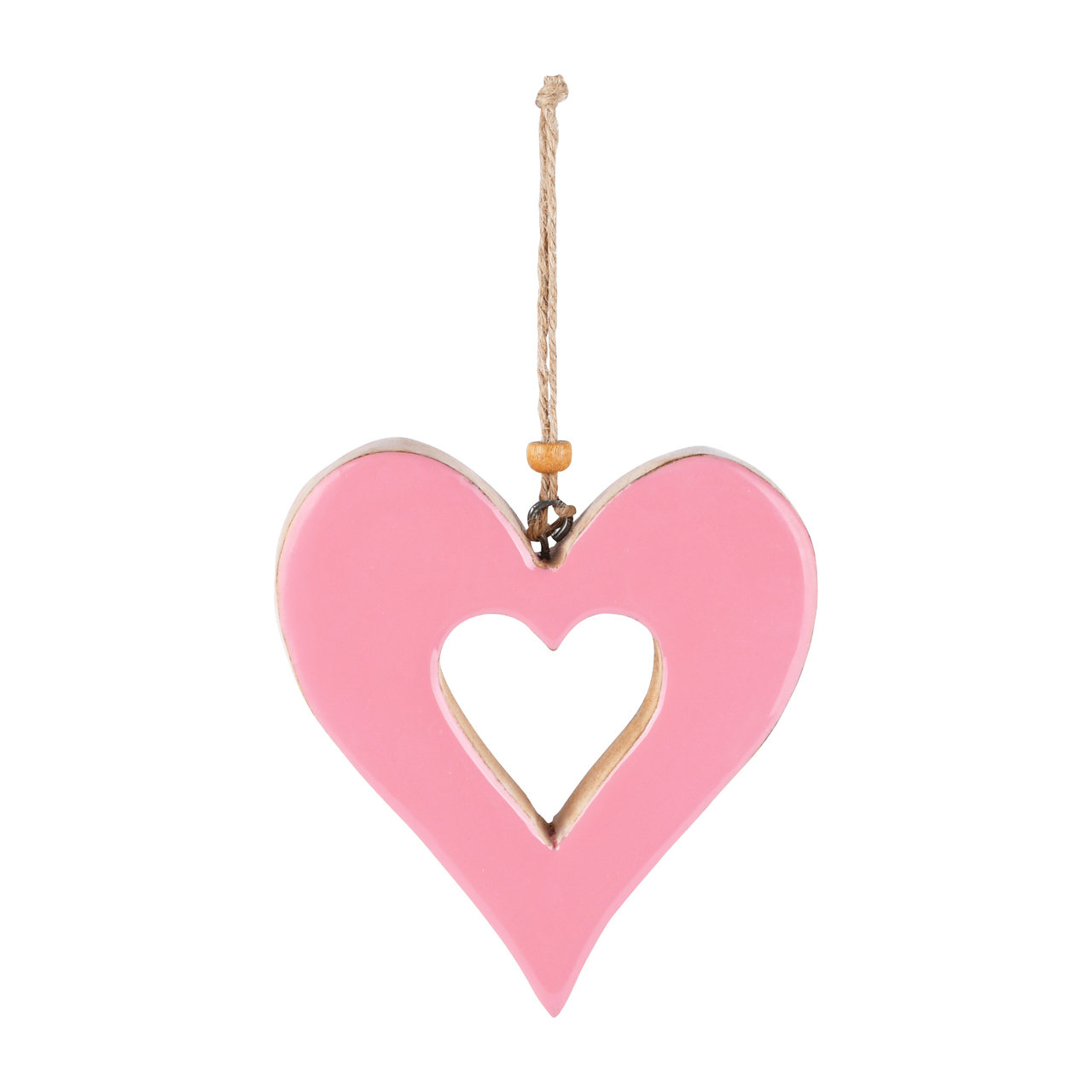 Dekoratief | Hanger hart roze, hout/email, 11x10x2cm | A220842