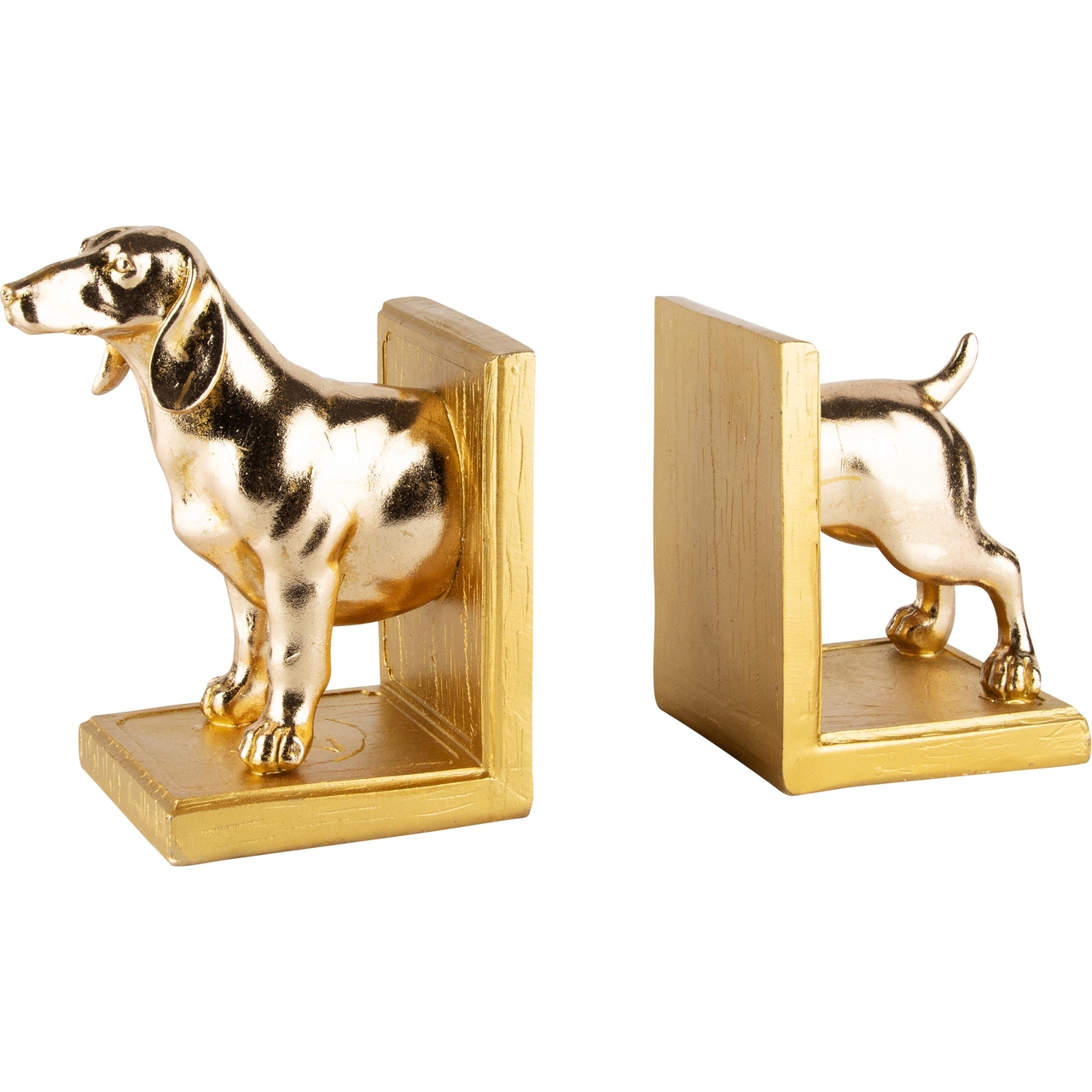 Dekoratief | Duo boekensteunen hond, goud, resina, 25x9x17cm | A240101