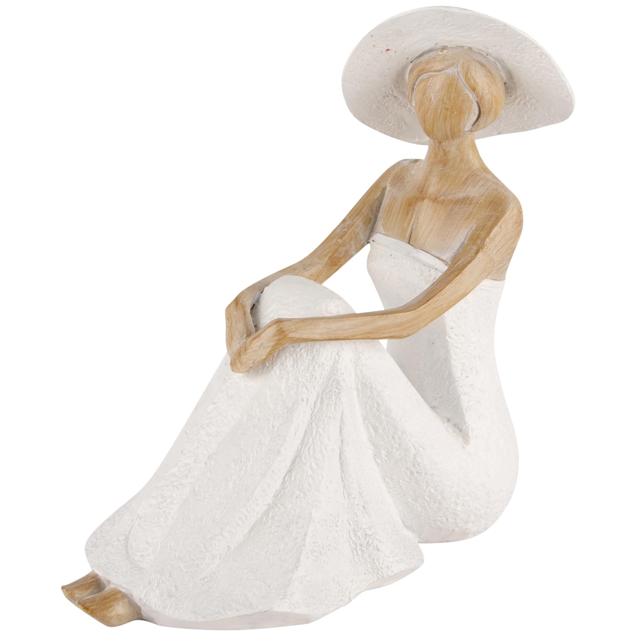 Dekoratief | Dame zittend m/hoed, wit, resina, 16x8x17cm | A240109