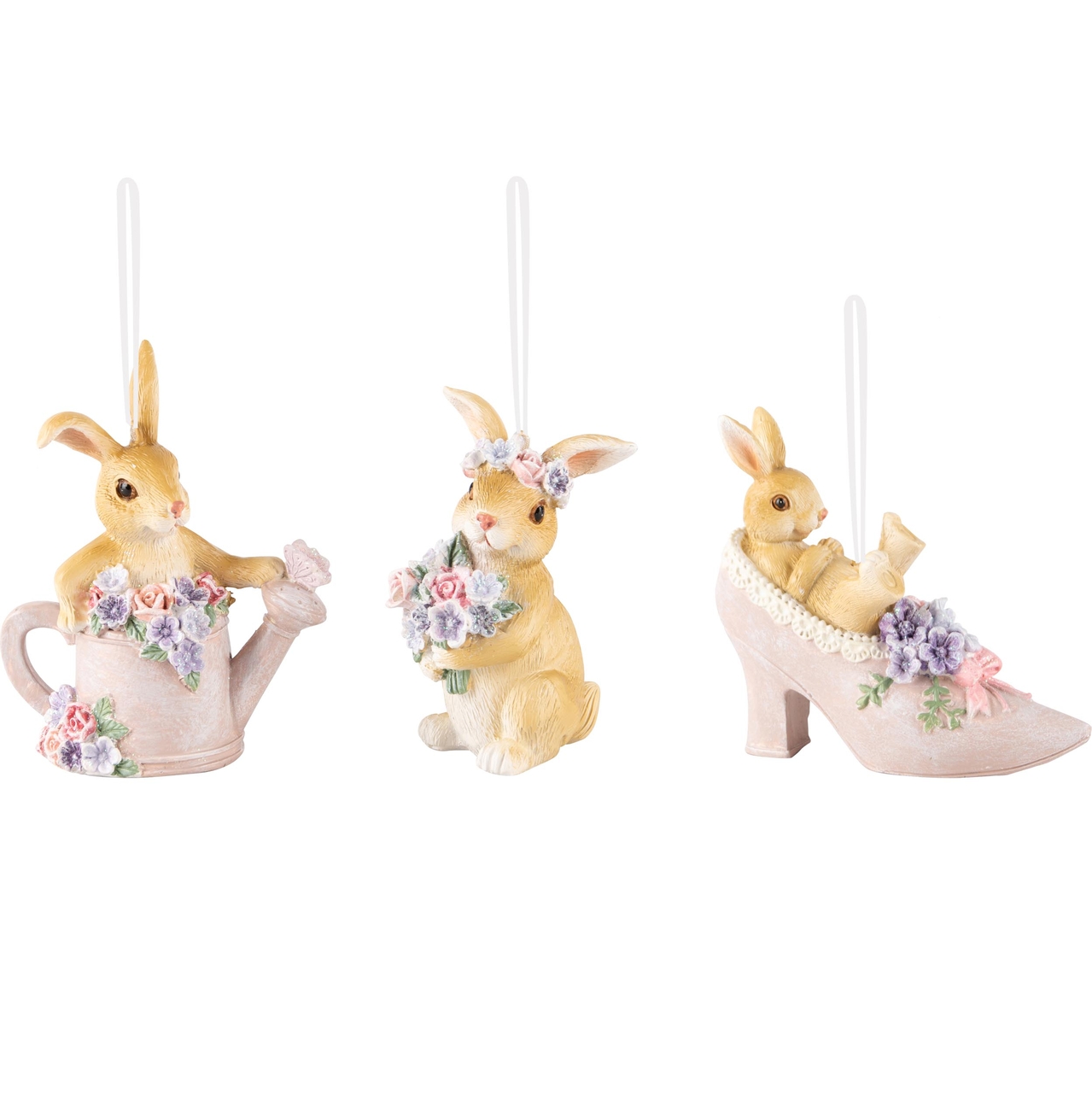 Dekoratief | Hanger bunny in schoen, roze/bruin, resina, 9x3x7cm, set van 3 stuks | A240136