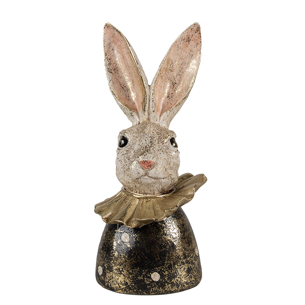 Clayre & Eef | Decoratie Konijn Wit Goudkleurig Zwart 11x11x23 cm | 6PR4086