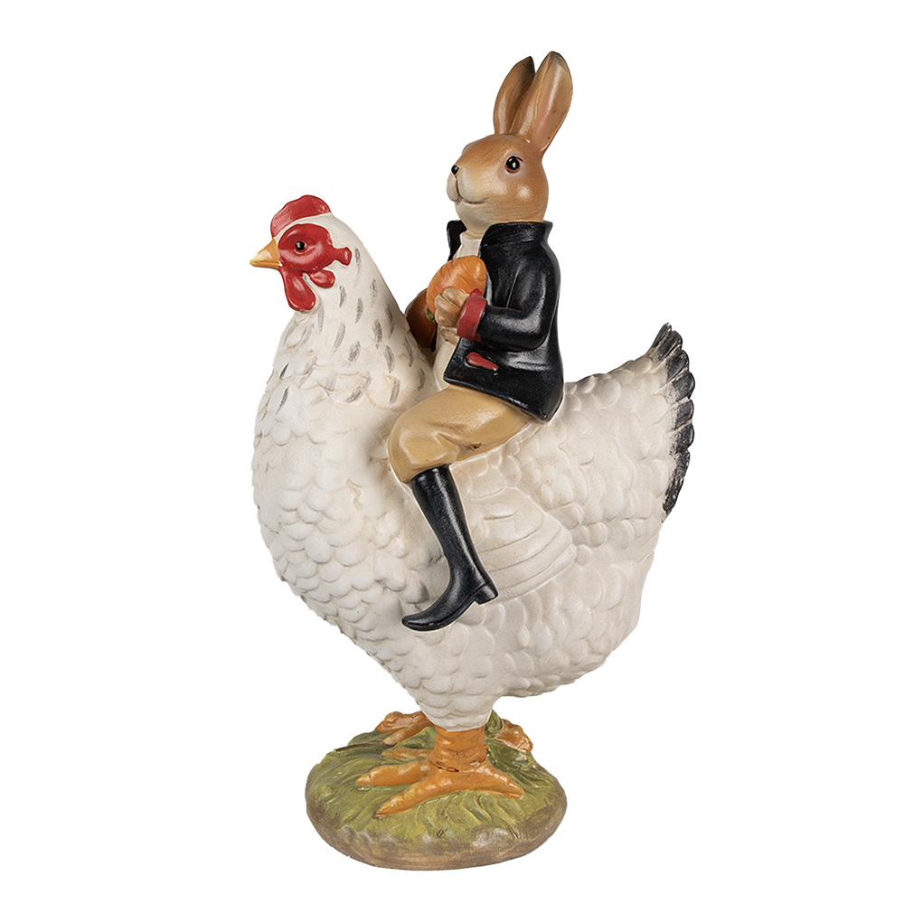 Clayre & Eef | Decoratie Beeld Kip met konijn Bruin Wit Zwart 20x16x35 cm | 6PR5039