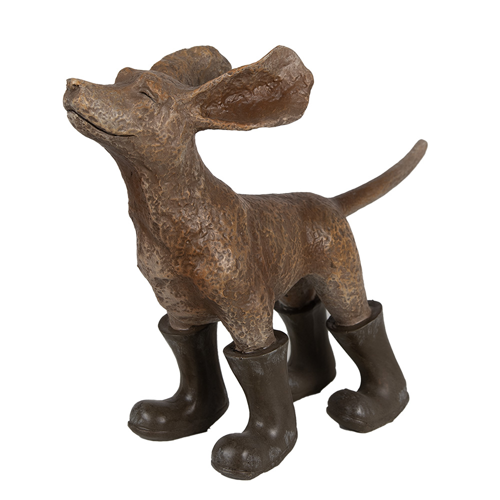Clayre & Eef | Decoratie Beeld Hond Bruin Groen 29x10x23 cm | 6PR5064