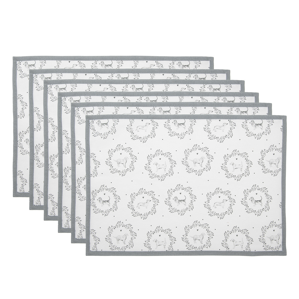 Clayre & Eef | Placemats Set van 6 Wit Grijs 48x33 cm | LGD40
