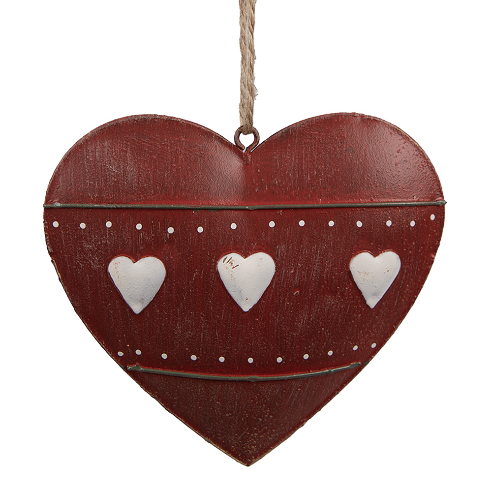 Clayre & Eef | Decoratie hanger hart Rood 11x2x10 cm | 6Y5552