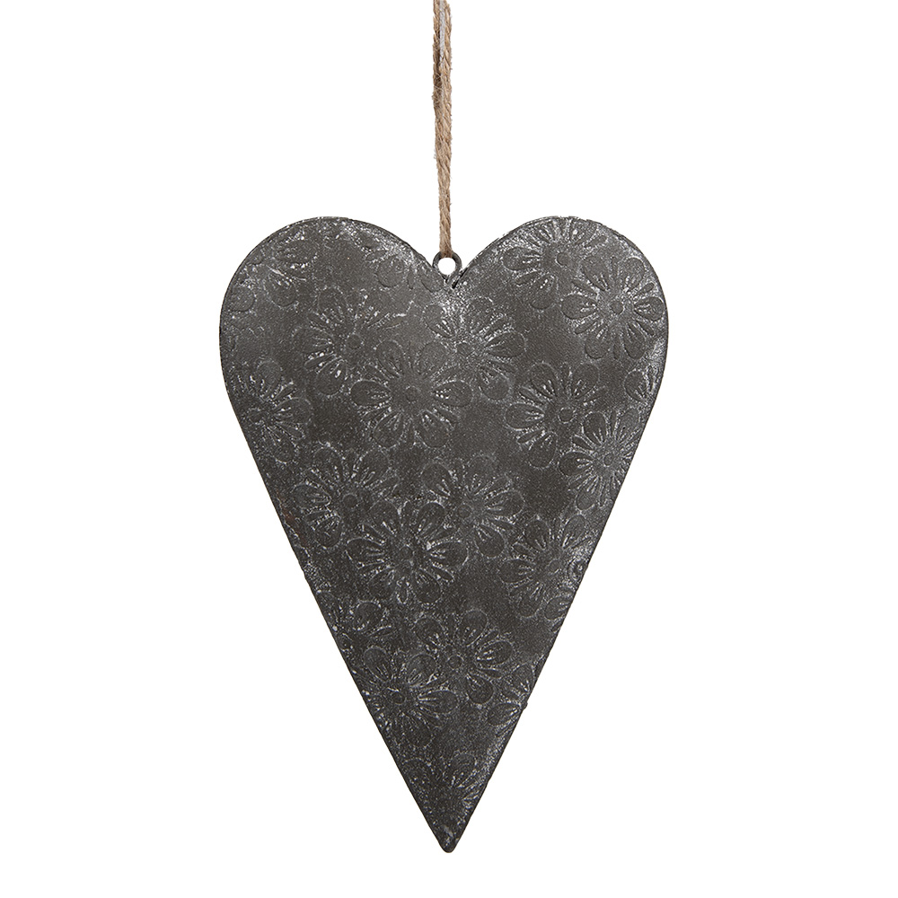 Clayre & Eef | Decoratie hanger hart Grijs 15x2x10 cm | 6Y5569M
