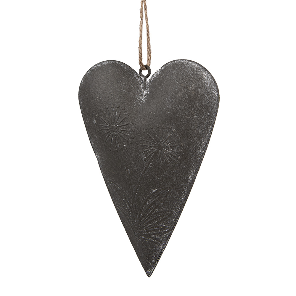 Clayre & Eef | Decoratie hanger hart Grijs 11x2x8 cm | 6Y5570