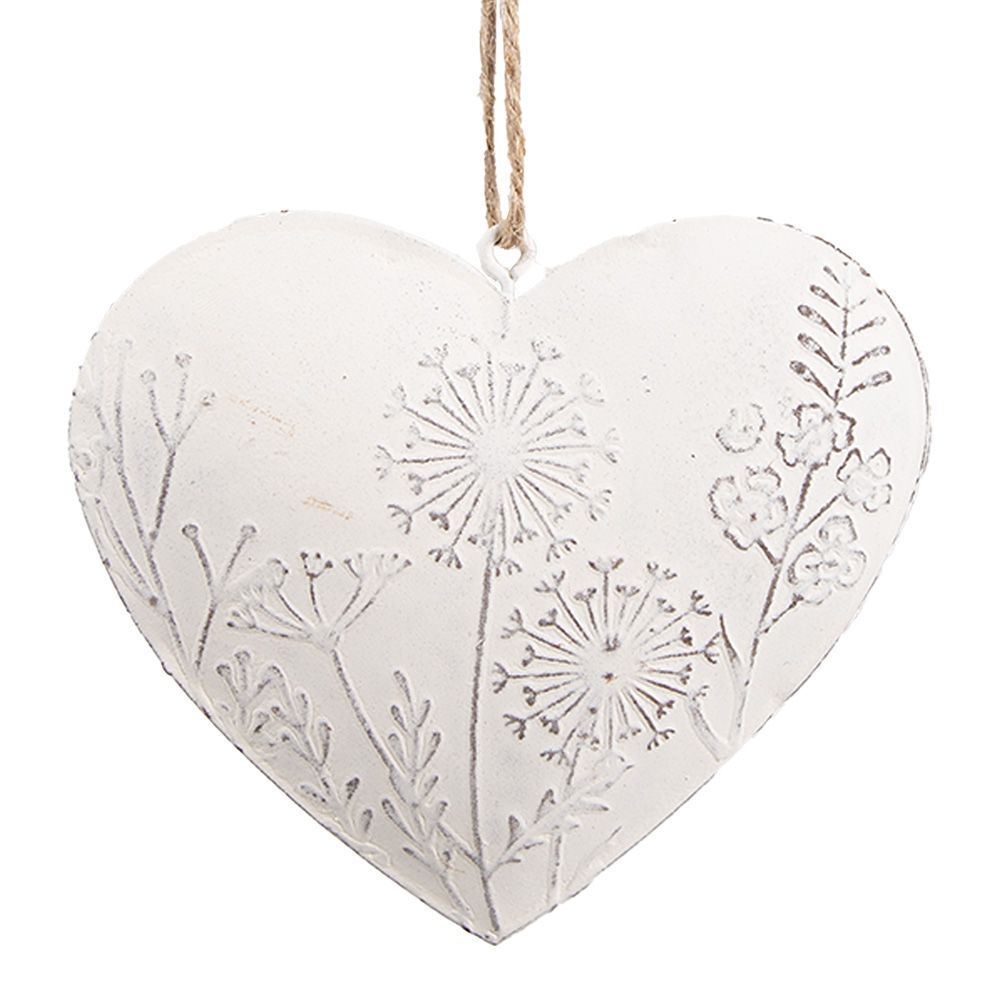 Clayre & Eef | Decoratie hanger hart Wit 11x2x10 cm | 6Y5557