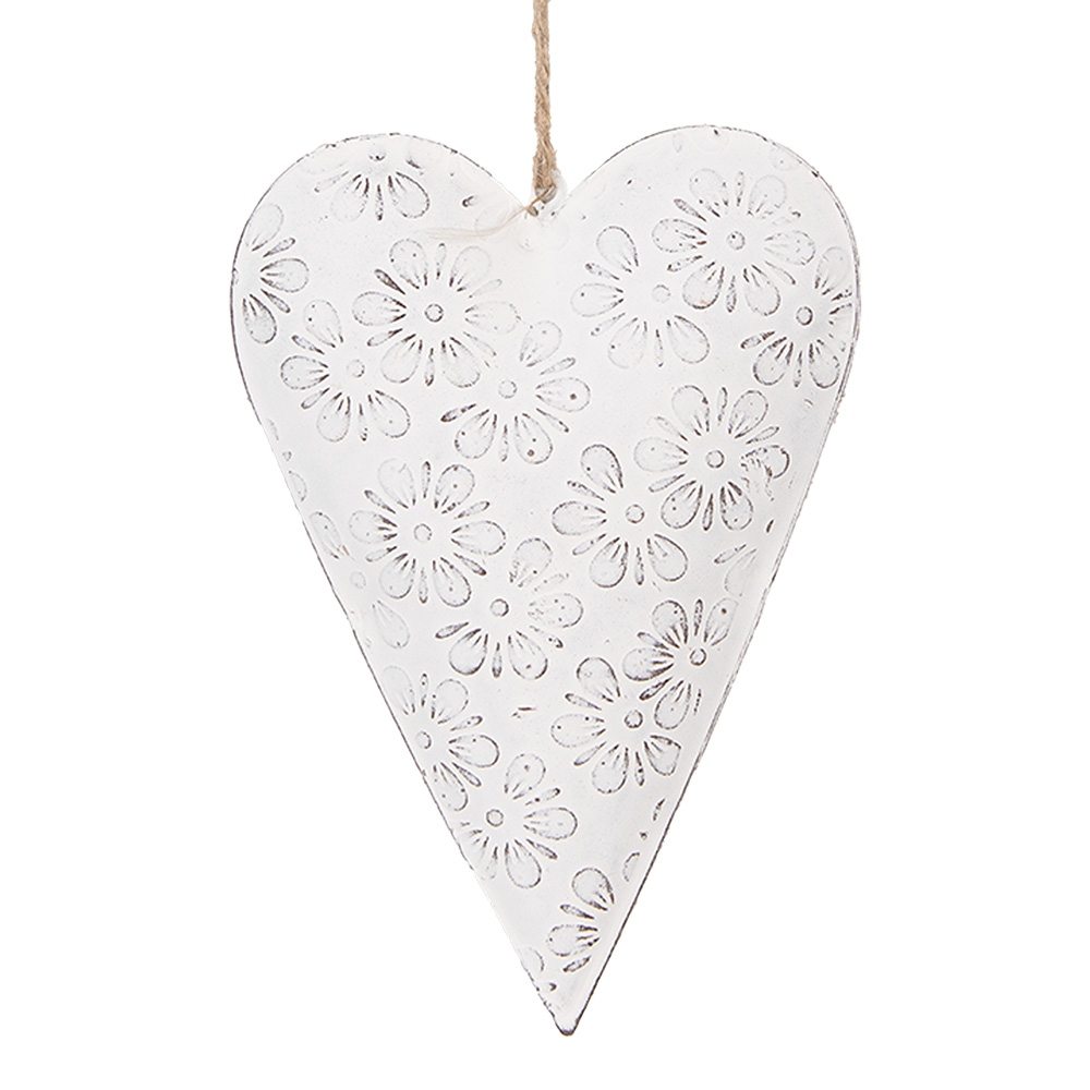Clayre & Eef | Decoratie hanger hart Wit 15x2x10 cm | 6Y5566M