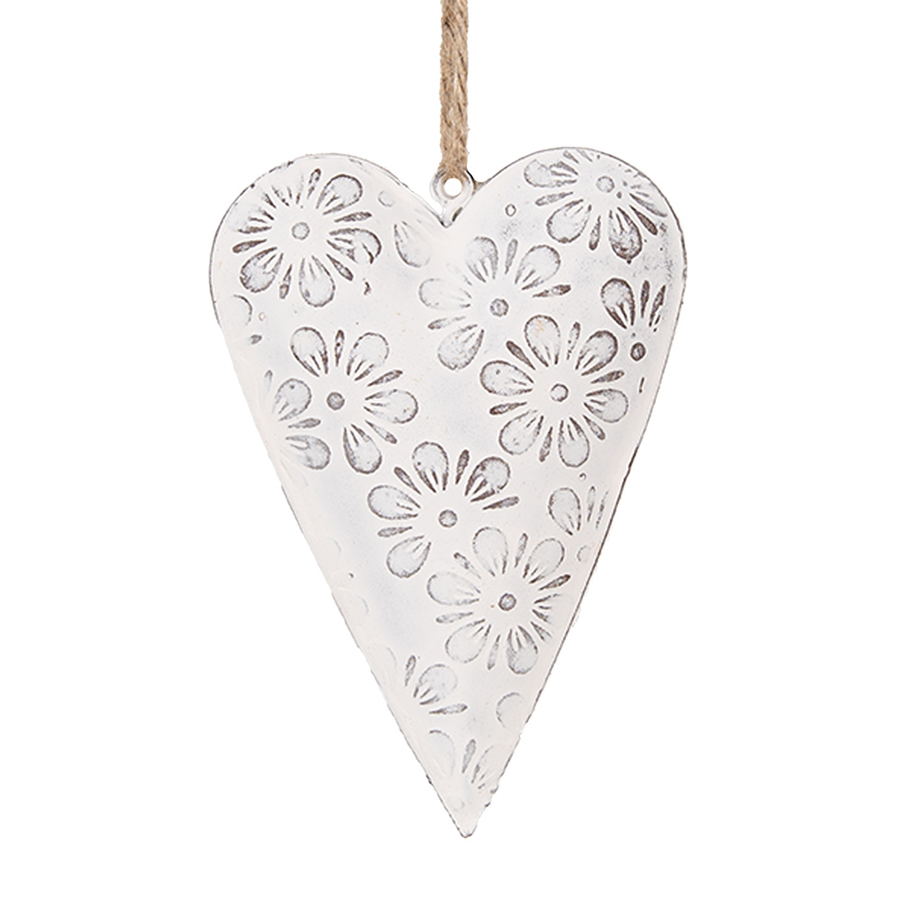 Clayre & Eef | Decoratie hanger hart Wit 11x2x8 cm | 6Y5566S