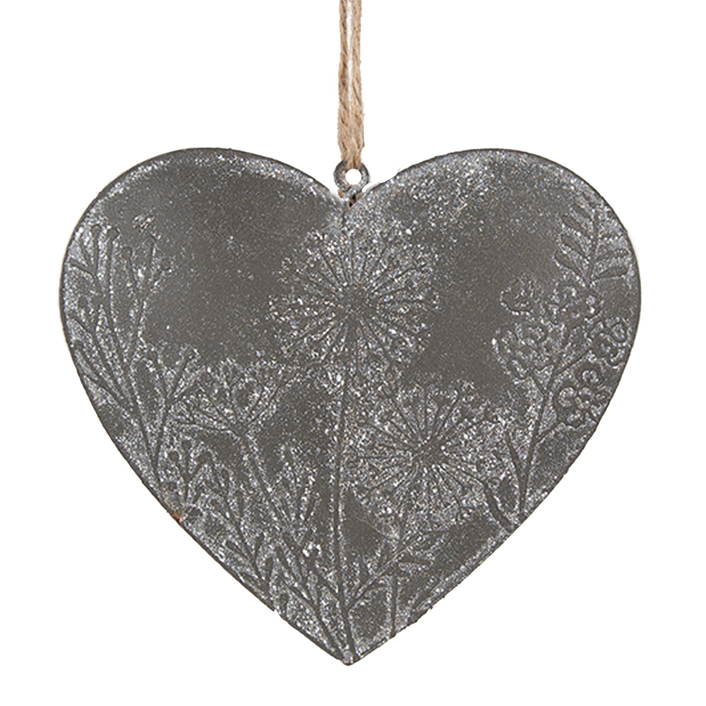 Clayre & Eef | Decoratie hanger hart Grijs 11x2x10 cm | 6Y5572