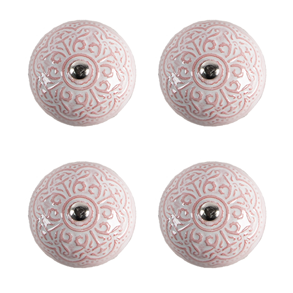 Clayre & Eef | Deurknop set van 4 Roze ø 4x3/6 cm | 65302