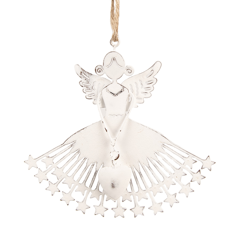 Clayre & Eef | Decoratie Hanger engel Wit 13x12 cm | 6Y5555