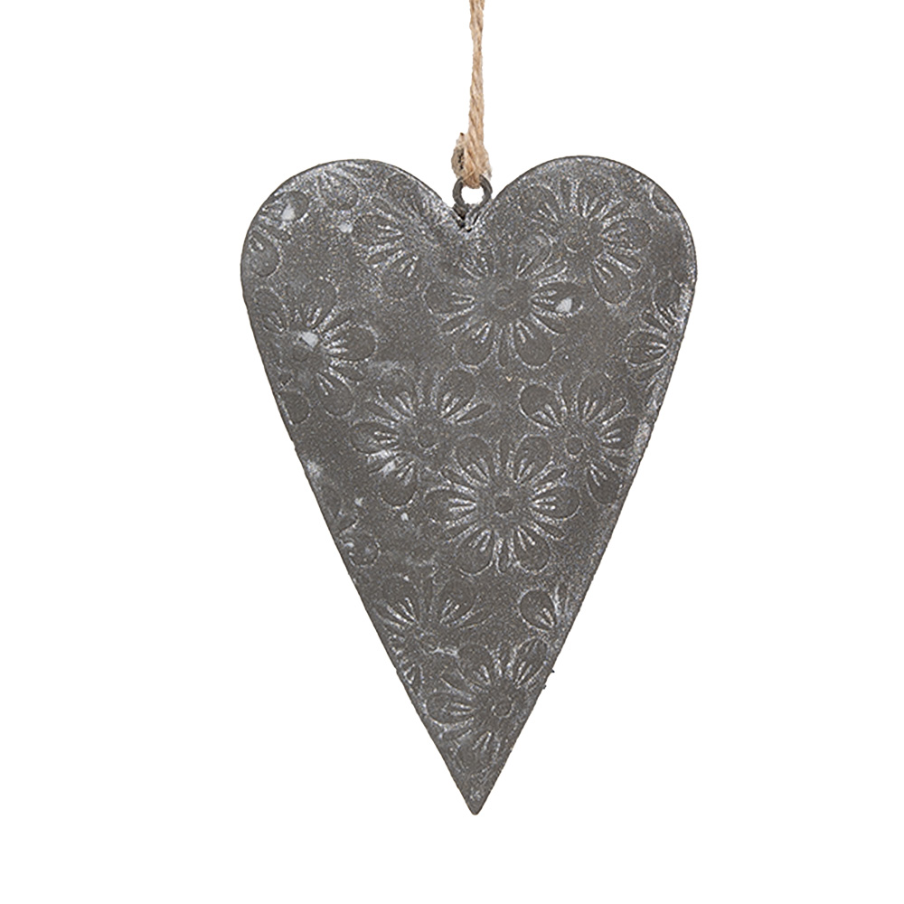 Clayre & Eef | Decoratie hanger hart Grijs 11x2x8 cm | 6Y5569S