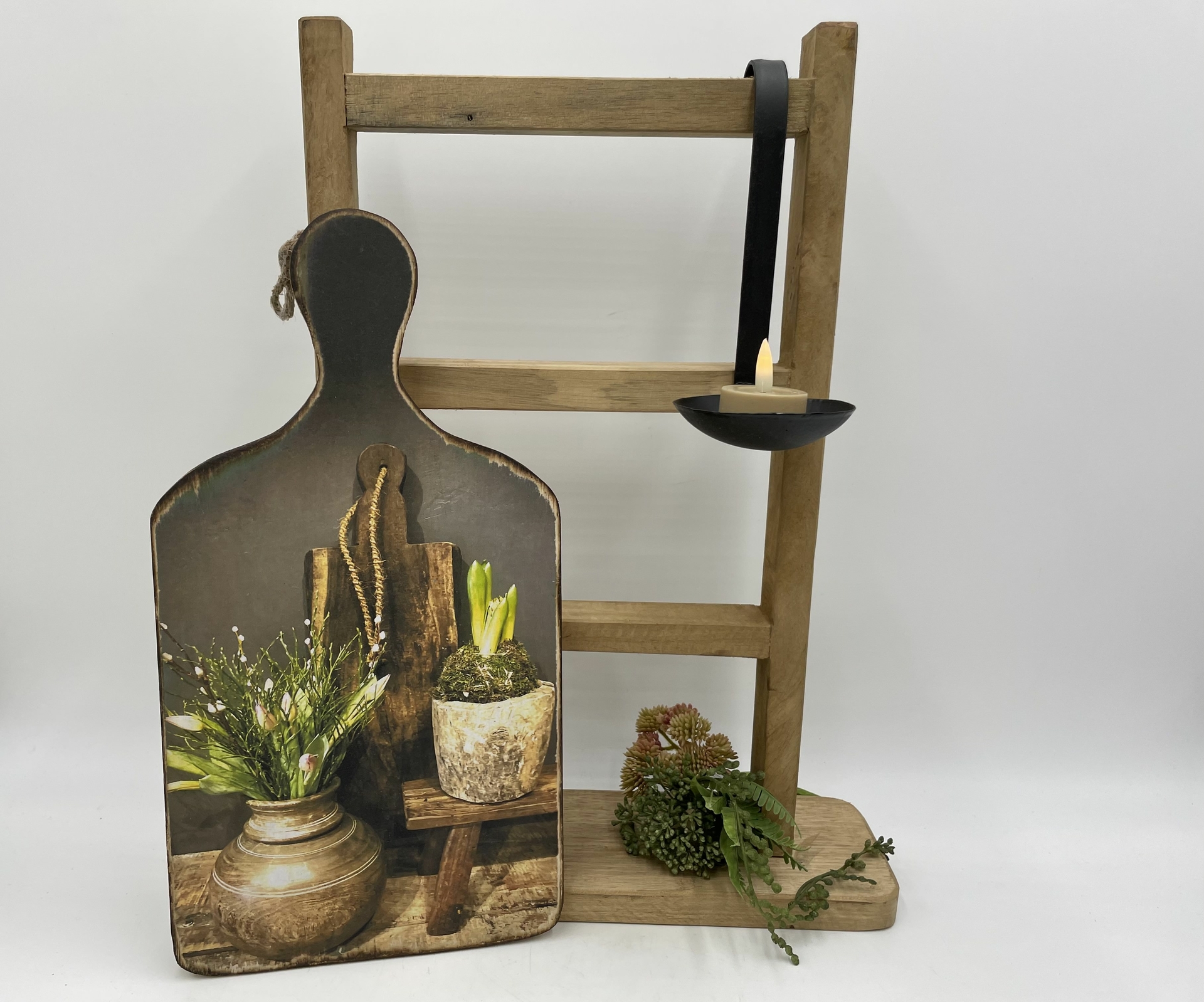 Decoratie broodplank met print Nepalese pot bloempot & krukje 35,5 cm x 18,5 cm touw maat M | Stoer & Sober | 059006 | Home Sweet Home