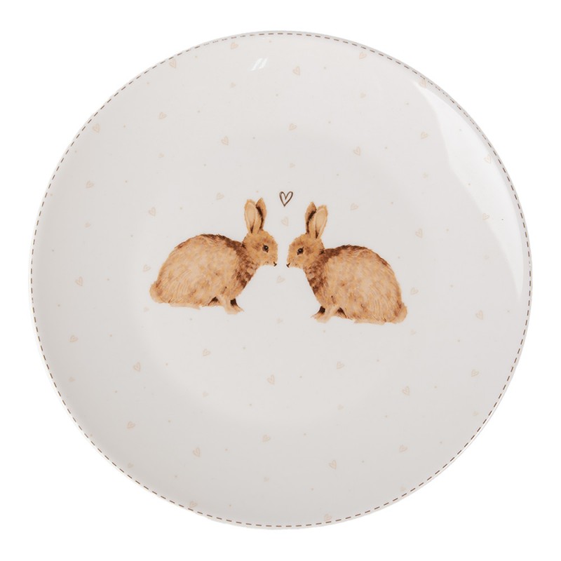 Clayre & Eef | Servies Ontbijtbord Wit Bruin ø 20x2 cm | BSLCDP