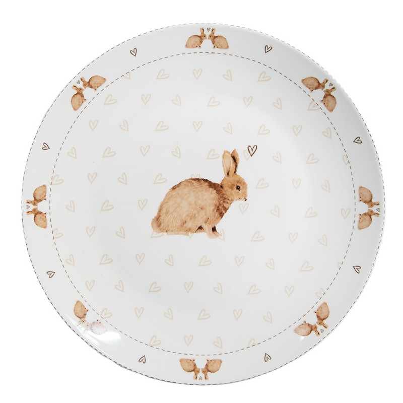 Clayre & Eef | Servies Dinerbord Wit Bruin ø 26x2 cm | BSLCFP