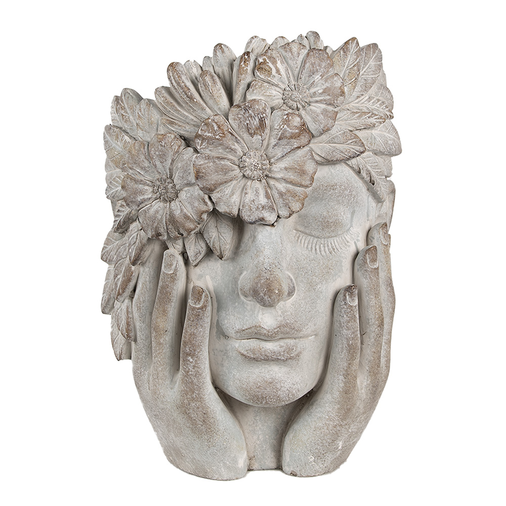 Clayre & Eef | Bloempot Binnen Hoofd Grijs 27x22x31 cm | 6TE0500