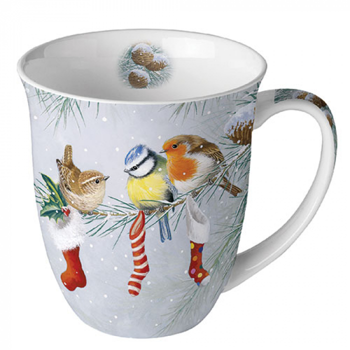 Mok vogels op tak met kerstsokken Ø 10 - h 10,5 cm 0.4 l | 38415310   | Ambiente