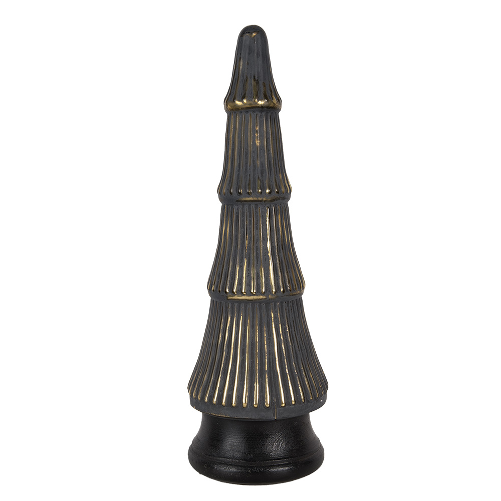 Clayre & Eef | Kerstdecoratie Kerstboom Goudkleurig Grijs ø 15x45 cm | 65383