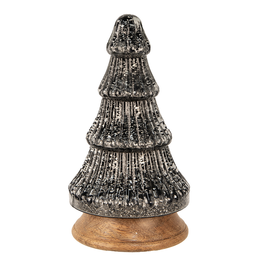 Clayre & Eef | Kerstdecoratie Kerstboom Zilverkleurig Zwart ø 13x24 cm | 65386