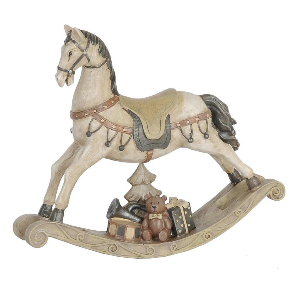 Clayre & Eef | Kerstdecoratie Beeld Hobbelpaard Wit 22x5x19 cm | 6PR0036