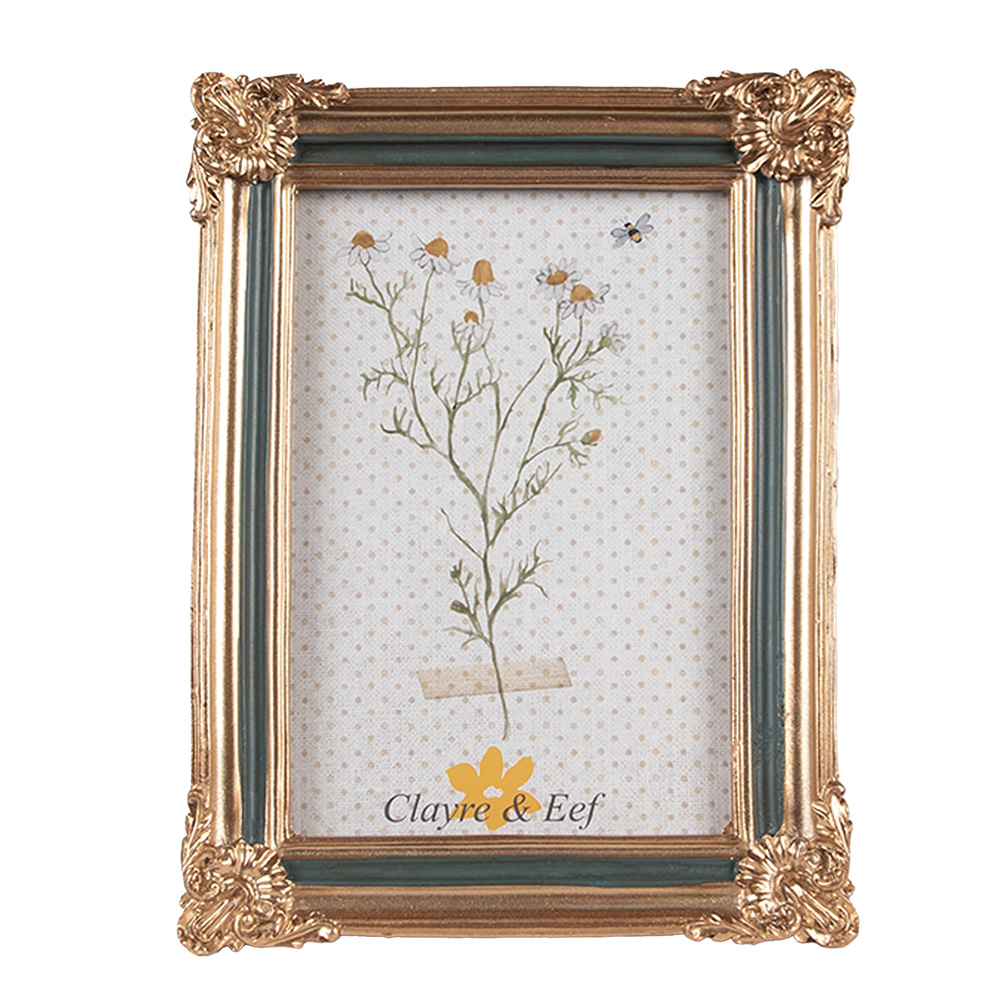 Clayre & Eef | Fotolijst Goudkleurig Groen 13x2x18 cm / 10x15 cm | 2F1148