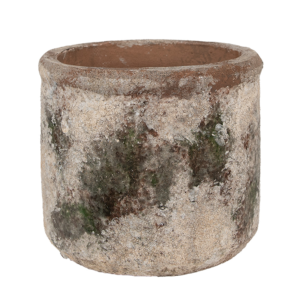 Clayre & Eef | Bloempot Binnen Beige Groen ø 14x12 cm | 6TE0516M