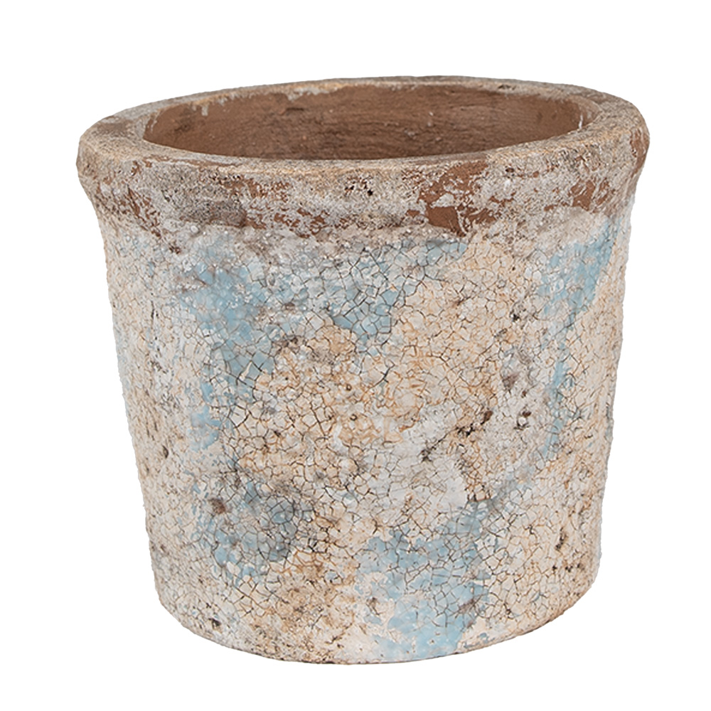 Clayre & Eef | Bloempot Binnen Beige Blauw ø 15x13 cm | 6TE0519M