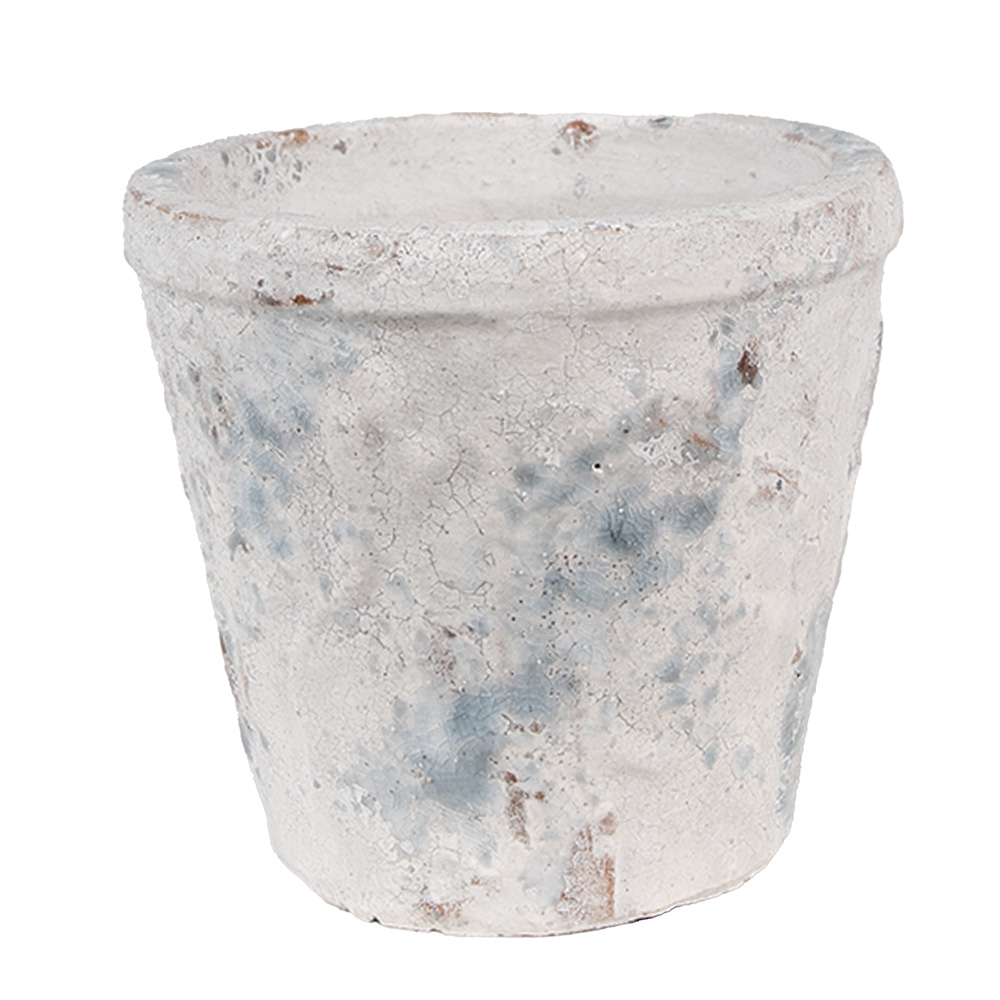 Clayre & Eef | Bloempot Binnen Wit Blauw ø 12x11 cm | 6TE0520M