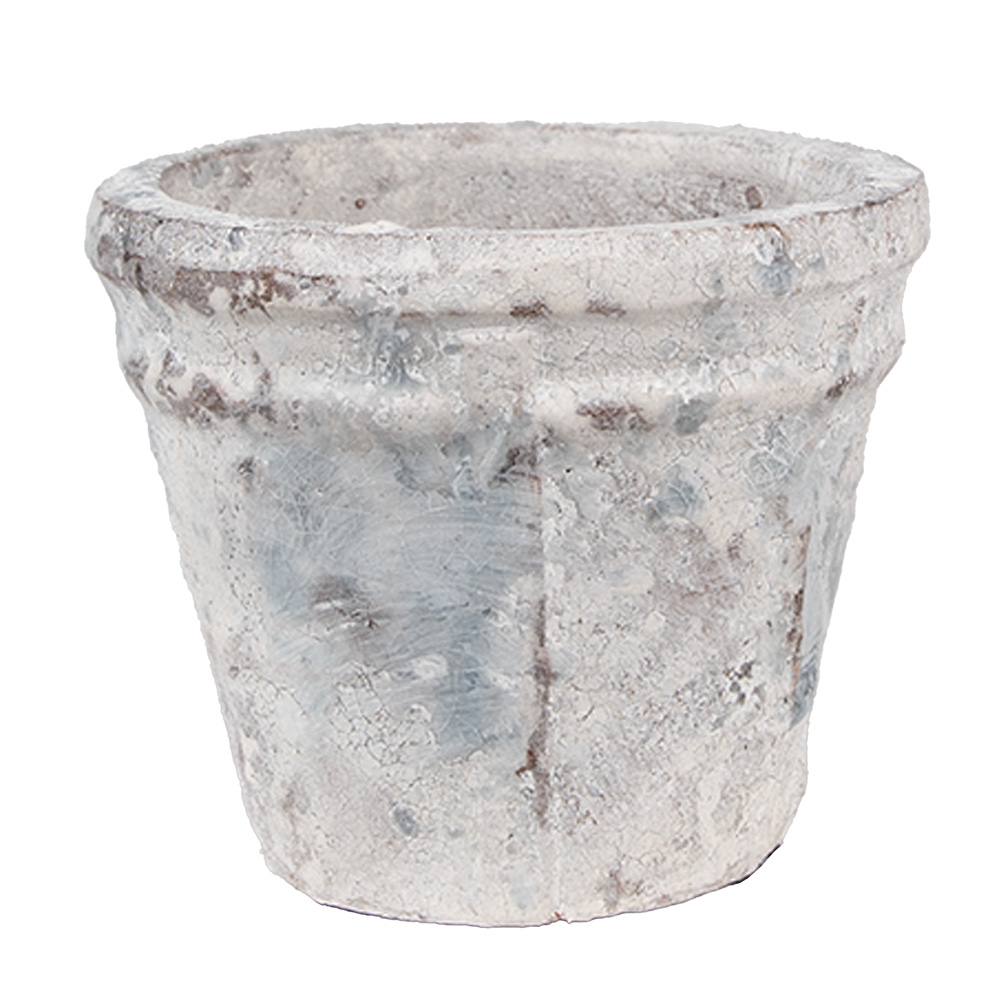 Clayre & Eef | Bloempot Binnen Wit  Blauw ø 10x8 cm | 6TE0520S