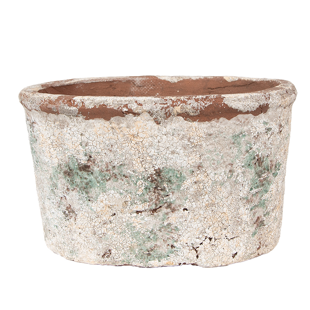 Clayre & Eef | Bloempot Binnen Beige Groen 21x13x12 cm | 6TE0534L