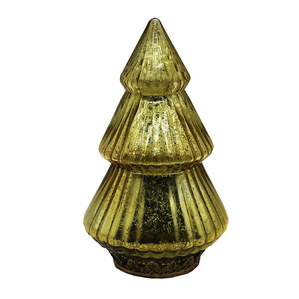 Clayre & Eef | Kerstdecoratie Beeld Kerstboom met LED Goudkleurig ø 13x23 cm | 6GL4563